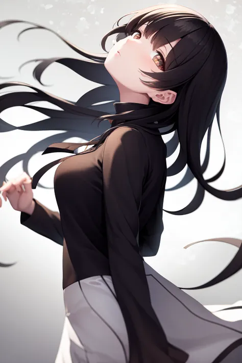 masterpiece, best quality, highres, 1girl, expressionless, wind blowing, standing, from side, looking at viewer, shaft head tilt <lora:shaft_head_tilt2:1.5>