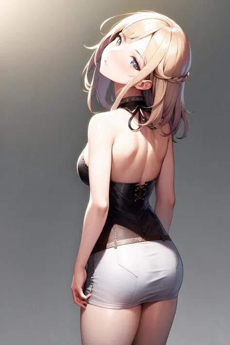 masterpiece, best quality, highres, 1girl, standing, from behind, shaft head tilt <lora:shaft_head_tilt2:1.0>