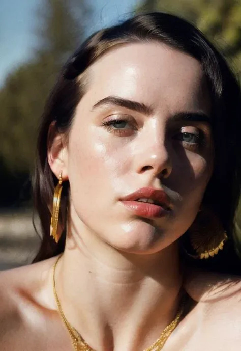 nsfw, analog style, modelshoot style, A stunning intricate bust photo of (sks woman:1), cleavage, erotic, by ilya kuvshinov, alessio albi, nina masic, sharp focus, natural lighting, subsurface scattering, f2, 35mm, <lora:locon_billie_v1_from_v1_64_32:1.3>
