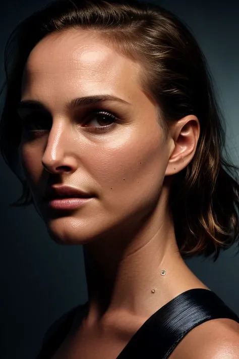 (CR-Natali3Portm4n-frankyfrank2k:0.9), face closeup photo of woman, grey background, (slick undercut hair:1.0), (oiled shiny skin:1.0), (tilted angle shot:1.0), (soft lighting:1.1),