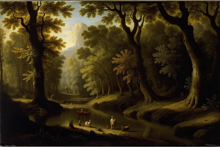 forest bathing in an ancient woodland, nature immersion  as painted by Rembrandt van Rijn