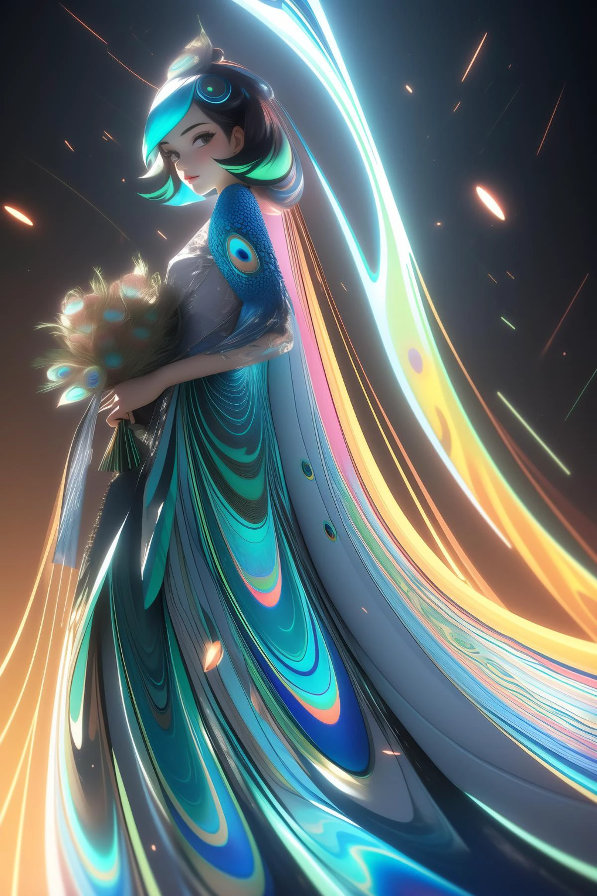 1girl, (stylized by Sam Mayle:1.0) and (Austin Briggs:1.3) and (Norris Embry:1.1) and (George Bush:0.8) , dark art, dramatic On pale dark rainbow paper, Wonder, Studio shot of a Colorful 1960'S ([Peacock|Bouquet]:1.3) , Colossal Prague in background, Flame lake with Hickory, Stormy weather, equirectangular 360, Detailed illustration, Cosy, Stonepunk, Ethereal Lighting, Circular polarizer, Dark hue, Ebru, key visual, RTX, wallpaper