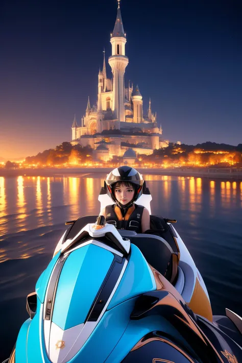 1girl, (sci-fi art designed by Robert McCall:0.9) , vibrant Renderman, hyper detailed, Aerial View of a Barbiecore [Caring|Unforgettable] ([Elk:Jet ski:5]:1.3) wearing a Lip Ring, at Nerdy Saint Michel d'Aiguilhe, dense woods and Meteor in background, at Blue hour, FOV 90 degrees, detailed, masterpiece, Fantasy, surreal, Weirdcore, hard light, F/1.8, Calotype, glamourous and cozy, Plain white background, Best quality, wallpaper