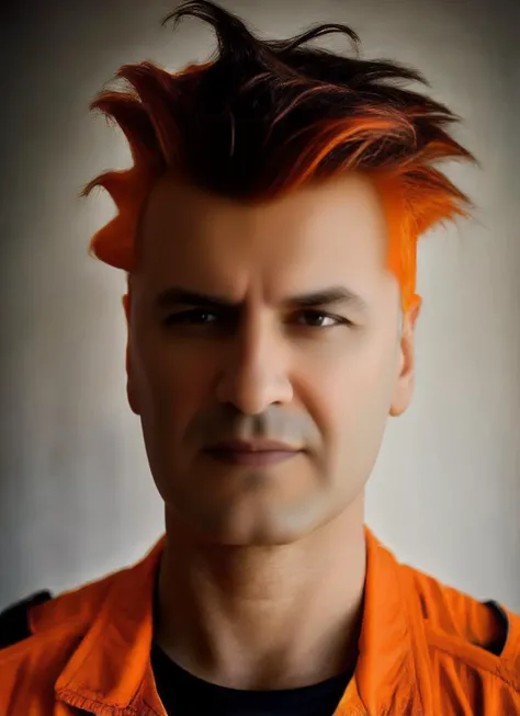 portrait of sks man (CIRO2:1) by Flora Borsi, style by Flora Borsi, bold, bright colours, orange Mohawk haircut, ((Flora Borsi)), <lora:CIRO2:1>