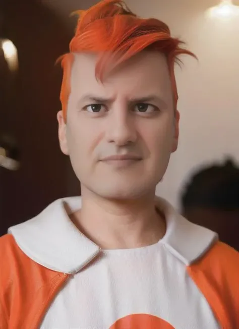 portrait of sks man (CIRO2:1) by Flora Borsi, style by Flora Borsi, bold, bright colours, orange Mohawk haircut, ((Flora Borsi)), <lora:CIRO2:1>