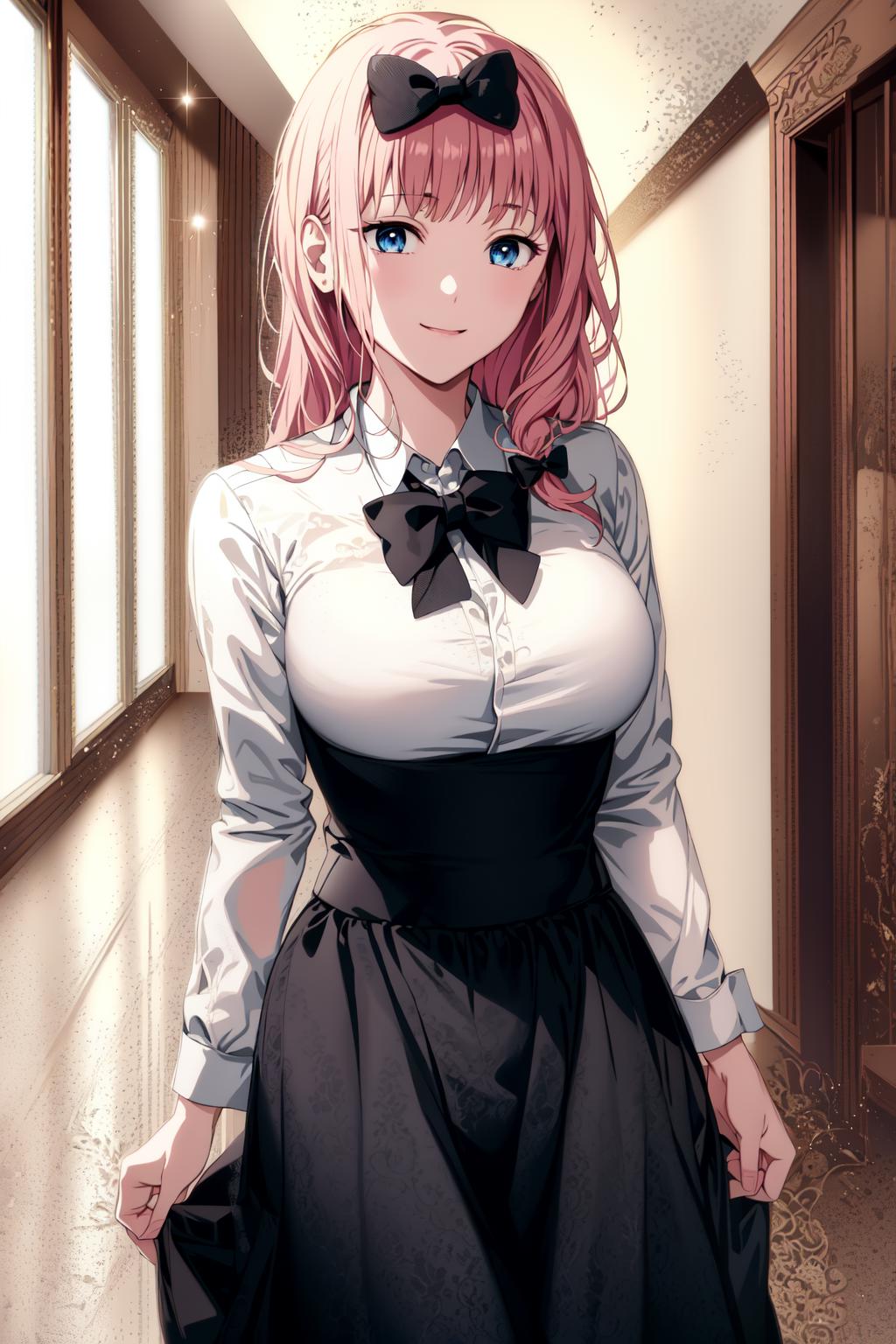 Anime girl in a black and white dress with a bow - SeaArt AI