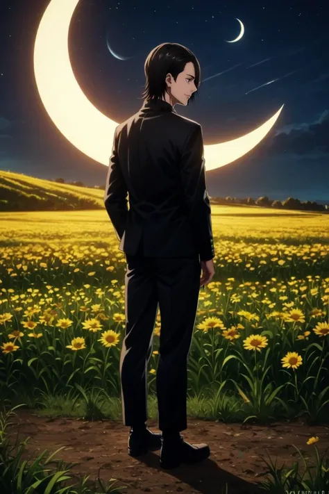 score_9, score_8_up, score_7_up, source_anime, rating_safe, intricate details, (photorealistic:0.6), , , 1boy, solo, male focus, <lora:junpei_yoshino_pony:0.96>, junpei_yoshino, black hair, black eyes, short hair, hair over one eye, full body, field, night, crescent moon, ass, light smile, , <lora:sdxl_lightning_8step_lora:1>