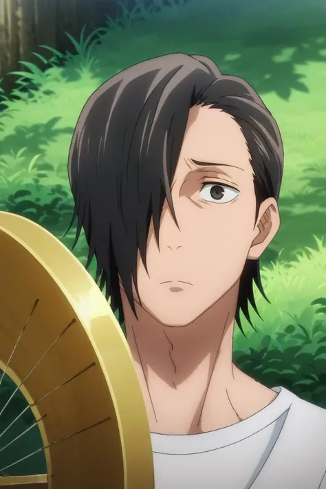 score_9, score_8_up, score_7_up, source_anime, rating_safe, intricate details, anime screencap, , official style, , , 1boy, solo, male focus, <lora:junpei_yoshino_pony:0.92>, junpei_yoshino, black hair, black eyes, short hair, hair over one eye, from below, grass, tree, light, holding instrument, sad, , <lora:sdxl_lightning_8step_lora:1>