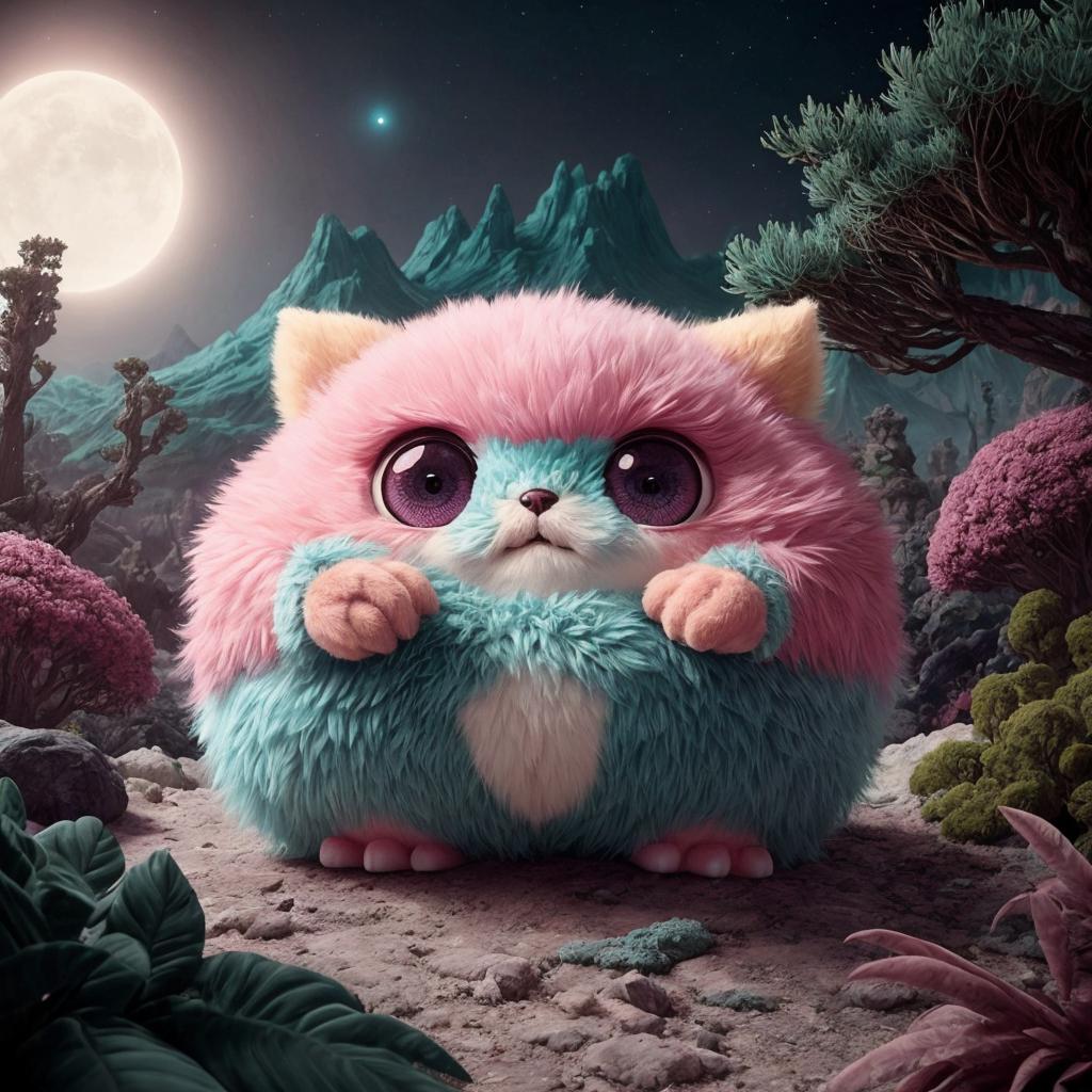 A close up of a cat with a pink and blue fur on its back - SeaArt AI