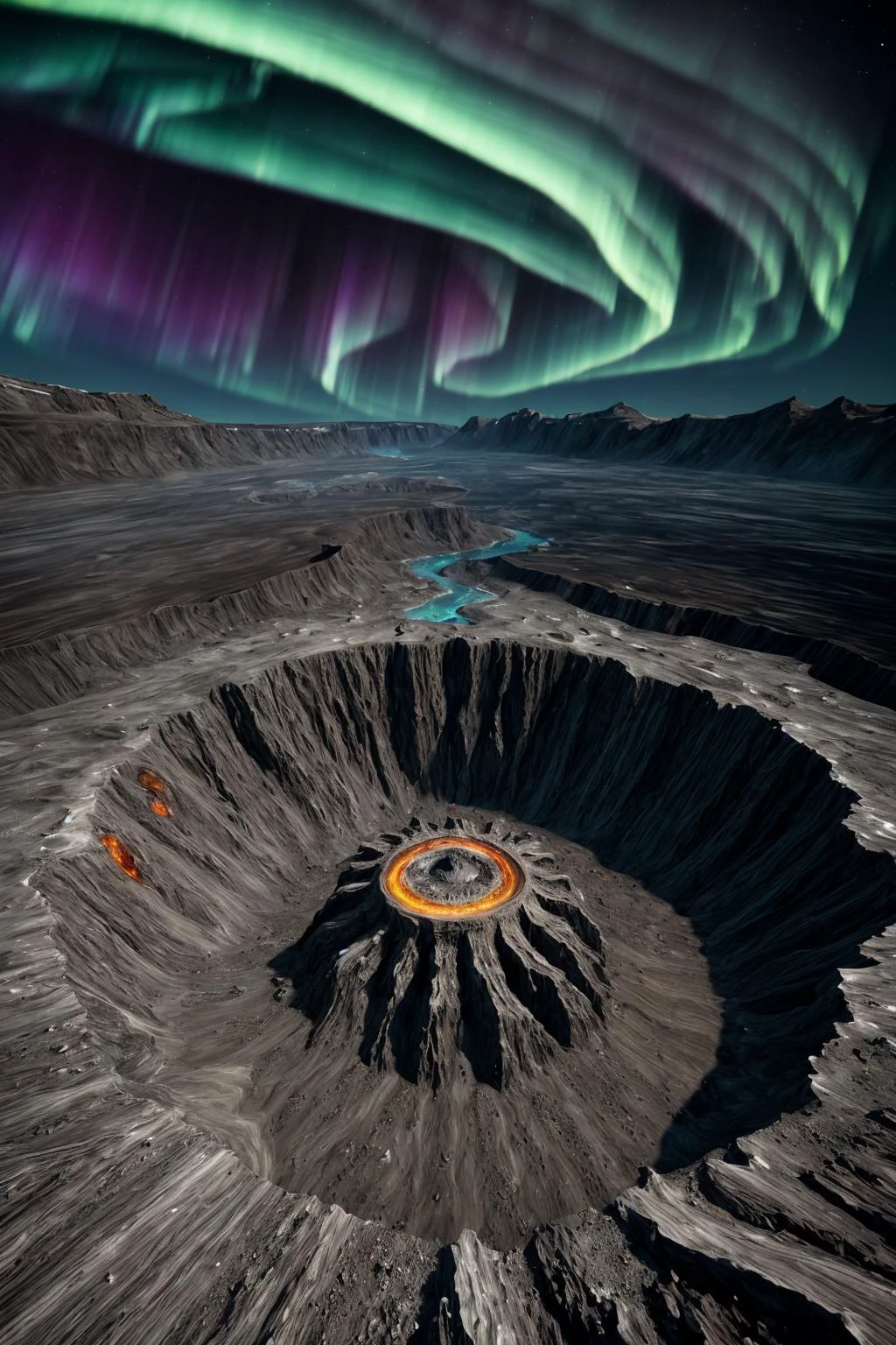 hyper detailed masterpiece, dynamic realistic digital art, awesome quality,interstellar province,spurting caldera,challenging terrain crevice distortion,aurora, transparent,pesticidal,streetwise,twinkling,cool,socratic,navigational,ethnic cuisine