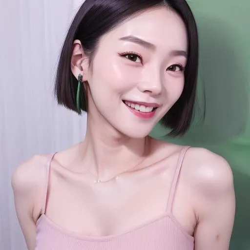<lora:pobee_:0.55>, masterpiece, best quality, 1girl, closed mouth, green background, simple background, solo, upper body, korean, high quality, highres, absurdres, korean, solo, girl, beautiful girl, slim, pink lips, black hair, from side, light smile, closed mouth, crop top,