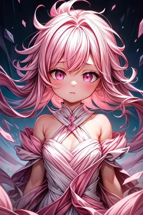 (pink theme:1.3), best quality,Epic,highly detail,Illustration,Cover,enigmatic figure,draped in translucent fabric,crystals adorning hair,dreamlike swirl,pastel hues,soft light,evoking calm serenity and elusive beauty,Non-representational,colors and shapes,expression of feelings,imaginative,highly detailed