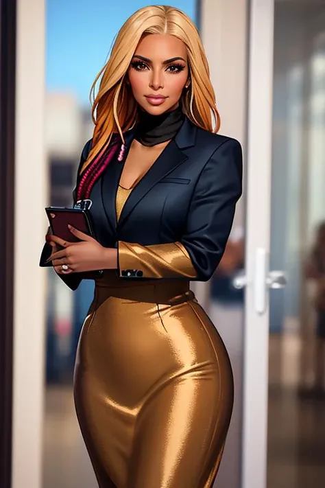 ((detailed)), ((masterpiece)), 8k resolution,
1girl, KimKardashian, lips, brown eyes, dark skin, dark-skinned female, eyelashes,
<lora:celebrityown_KimKardashian:0.65>,
a woman, corporate executive, tailored suit, briefcase , dreadlocks hairstyle, multicolored hair, colored inner hair, orange hair, grey hair,
cowboy shot,