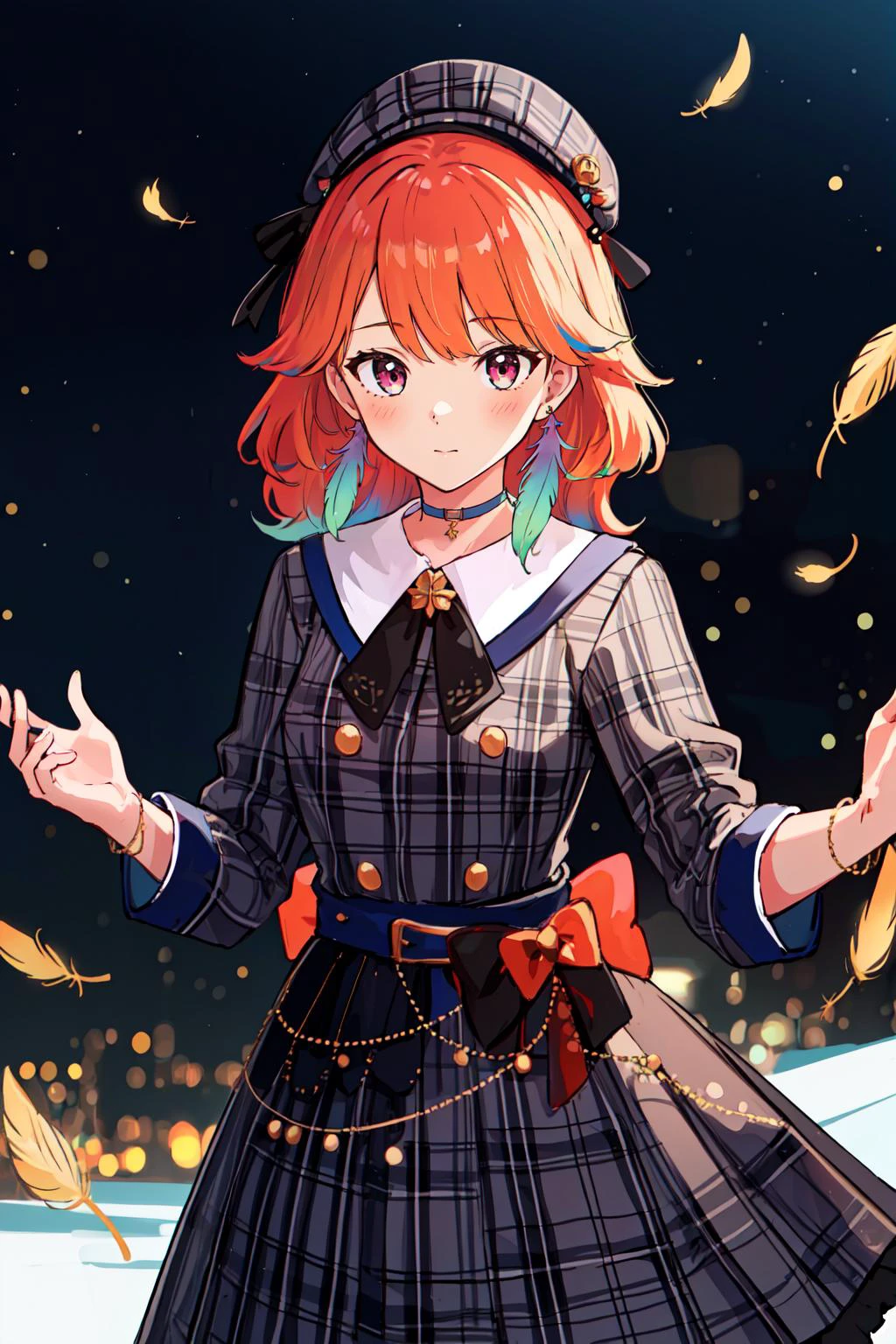 (masterpiece, best quality), intricate details,
1girl, <lora:kiara1:0.8> takanashi kiara, orange hair, feathers, multicolored hair,
<lora:suiseicos_V2:0.8> cdy,