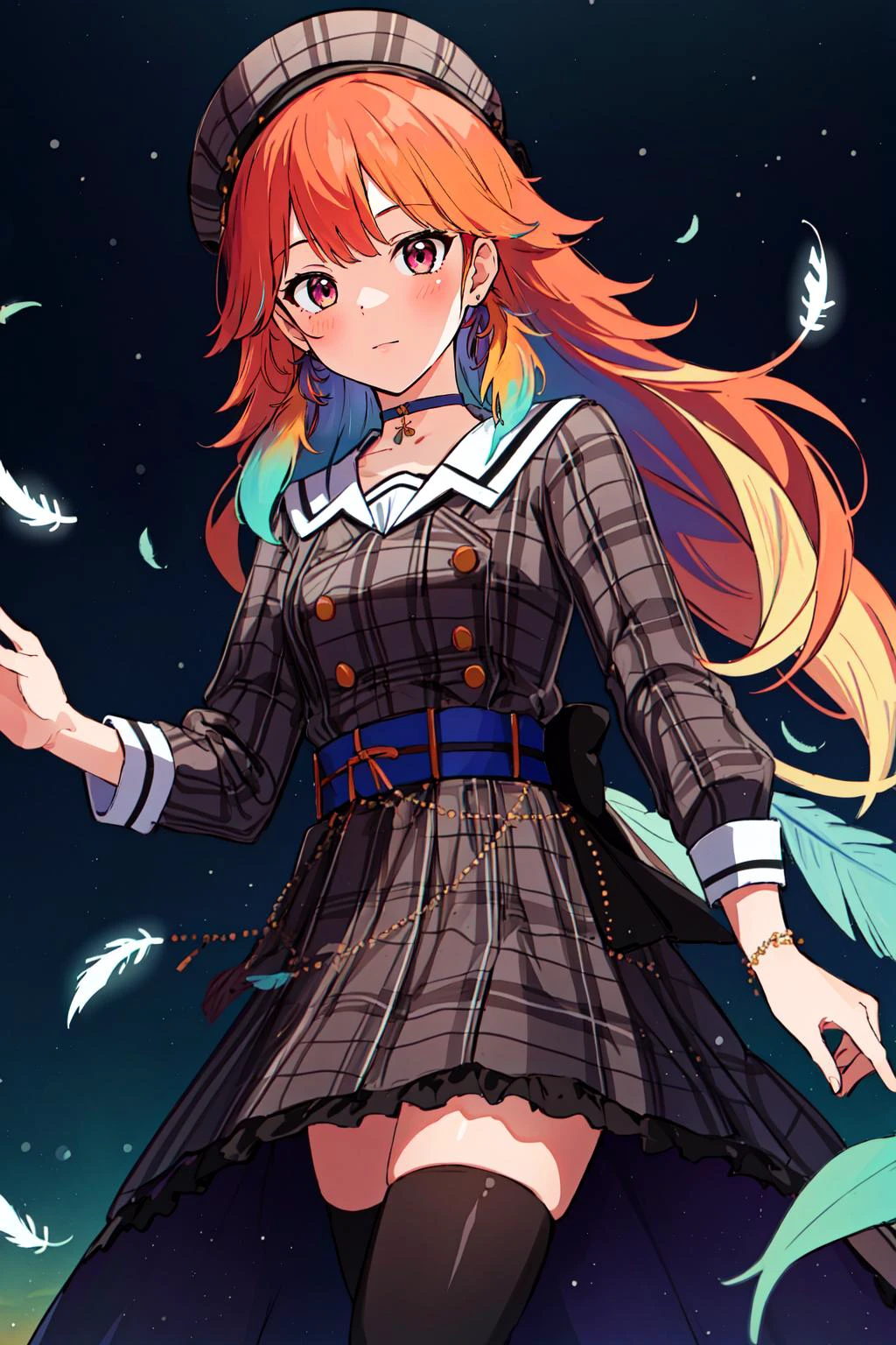 (masterpiece, best quality), intricate details,
1girl, <lora:kiara1:0.8> takanashi kiara, orange hair, feathers, multicolored hair,
<lora:suiseicos_V2:0.8> cdy,