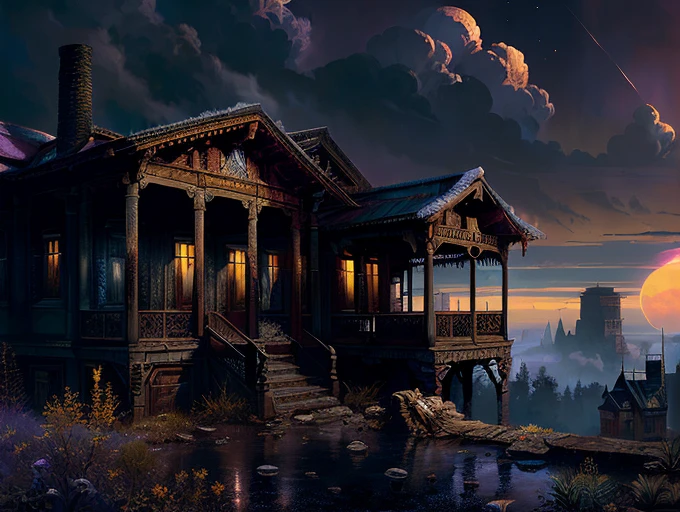 RAW wideangle photo, landscape, (As when the Sun new ris'n Looks through the Horizontal misty Air Shorn of his Beams or from behind the Moon In dim Eclipse disastrous twilight sheds On half the Nations and with fear of change Perplexes Monarch Dark'n'd so yet shon Above them all the Archangel but his face Deep scars of Thunder had intrencht and care Sat on his faded cheek but under Browes Of dauntless courage, and considerate Pride Waiting revenge cruel his eye but cast Signs of remorse and passion to behold), epic, ominous, highly detailed, intricate environment, digital matte painting, outdoor, panoramic view, concept art, mystery, sharp focus, illustration, art by artgerm and greg rutkowski and magali villeneuve and alphonse mucha and rossdraws and wlop and craig mullins and James Jean and Andrei Riabovitchev and Marc Simonetti and peter mohrbacher, light by John Salminen, 4k uhd image, octane render, awesome, 8k, award winning art, cinematic lighting, high detail, intricate, ethereal, magical, otherworldly, dark fantasy, hyperrealistic, dreamlike, inky, old age, hypermaximalist, <lora:theovercomer8sContrastFix_sd15:1>, (decay:1.3), (grit:1.3), (neglect:1.3), to8contrast style RFKTR_sinetempore