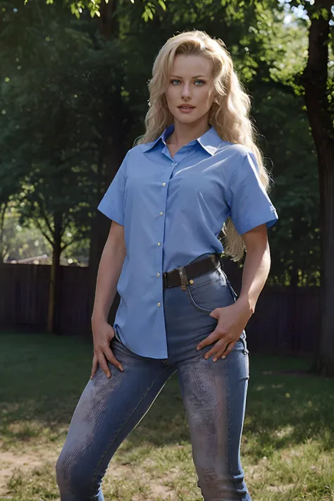 realistic, ,(detailed:1.15),(film grain, skin details, 4k:1), Dappled Light, analog style (look at viewer), (skin texture), (film grain), (hyper realistic texture skin:1.3), cinematic light, sidelighting, ultra high res, best shadow, RAW, (Dutch angle:1.1), 
photoshoot of amazing the (JrCarringtonQuiron woman), 1girl, long hair, blue eyes, blonde hair, Collared shirt, Contrapposto pose,a group of knights set out to defeat a powerful sorcerer who threatens to destroy the world,
hdr , <lora:quiron_JrCarrington_v6_lora:0.88>