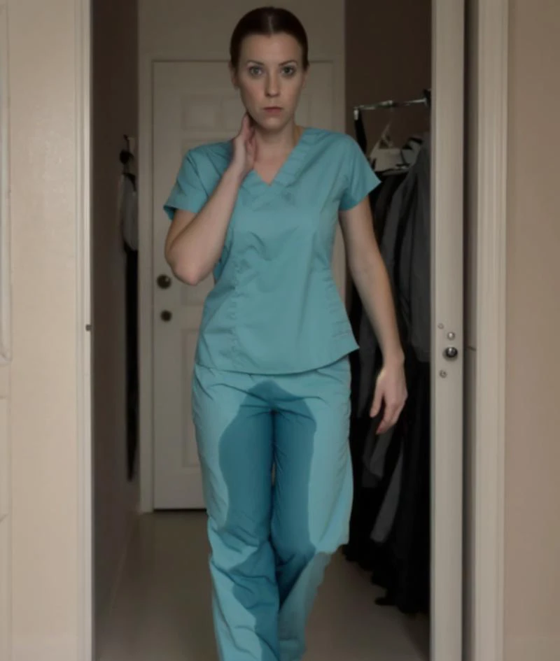 (clothes), still, mid distance shot, woman, medical scrubs<lora:ppclothesjan19v1-11:1><lora:CombinedPeeingSelf-08:0.8>