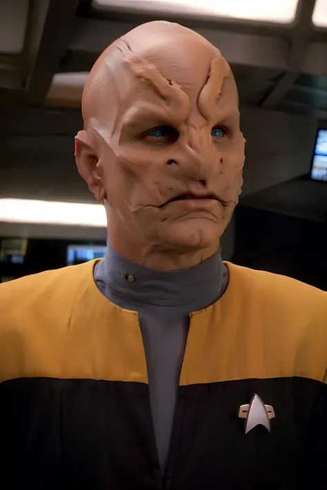 (salarian)+, alien, male, (best quality:1.5), highly detailed, (perfectly drawn face three radiant eyes), masterpiece, dramatic photo, (full body showing, far shot), realistic, RAW photo, amateur, masterpiece, 3d, cinematic lighting, <lora:salarian:0.8> salarian <lora:STNGV3new:0.8> yellow uniform, mordin solus, mass effect