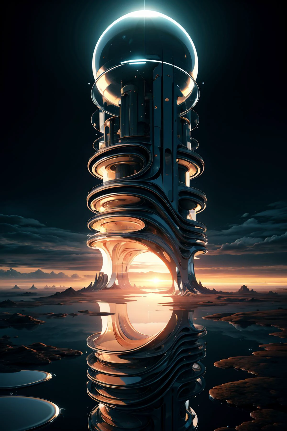 <lora:m01n:1.0> m01n, landscape of majestic towers in a strange future, gleaming, astral emanations, reflective, epic, iconic, <lora:add_detail:0.5> <lora:waterVFX:0.5>