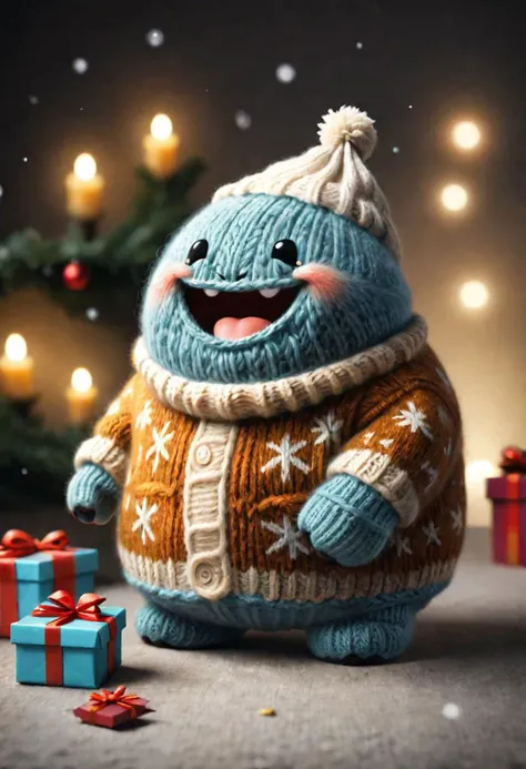 The little smiling blob with a sweater is happy to receive a gift