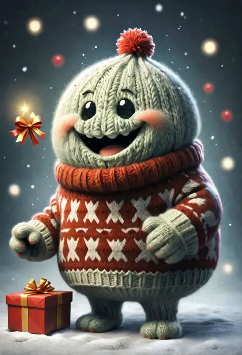 The little smiling blob with a sweater is happy to receive a gift