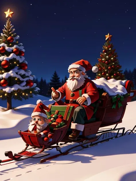 XmasTad, Santa, sleigh, elves, night,