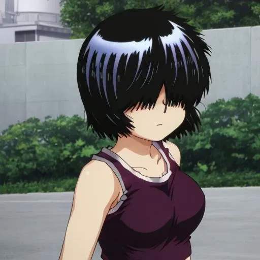 <lora:MikotoUrabe:1>,MikotoUrabe,1girl,hair over eyes,tank top,looking at viewer
