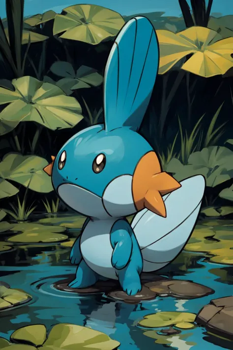 solo, full body, no humans, <lora:Mudkip_Pokemon:0.8> Mudkip_Pokemon, swamp, <lora:add_detail:0.7>,