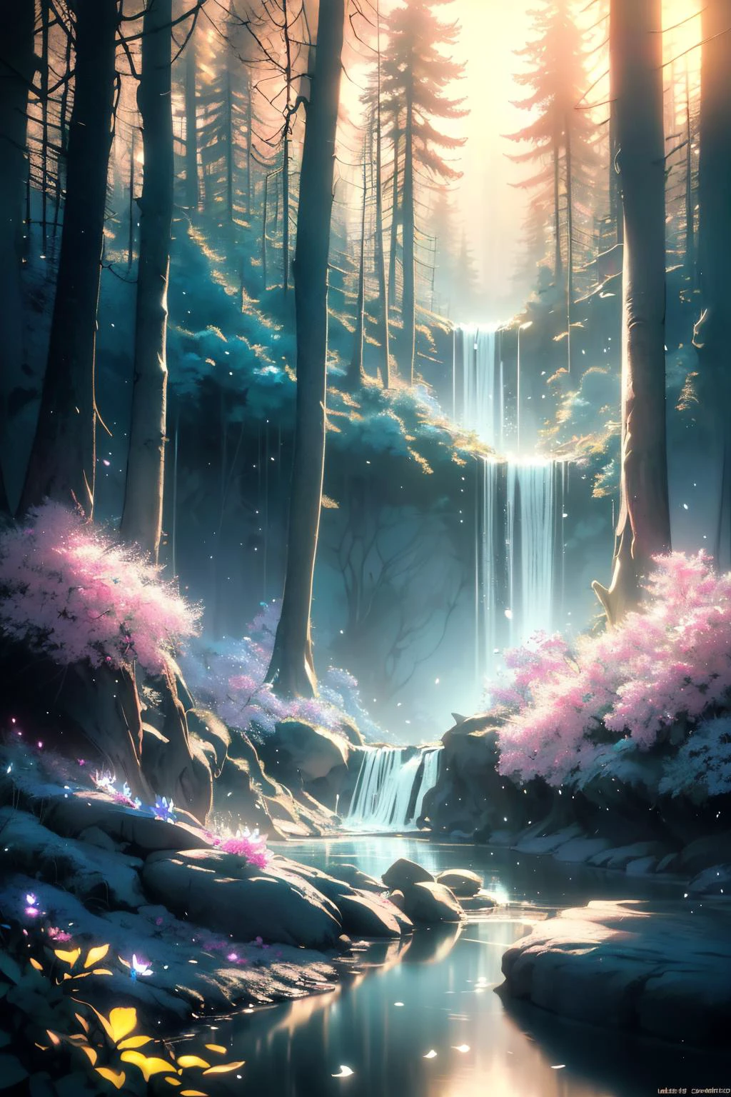 ( detailed realistic background:1),
( official art, beautiful and aesthetic:1 ),
realistic lighting,
cinematic lighting,
hyperrealism,
soothing tones,
muted colors,
high contrast,
soft light,
sharp,
artistic photoshoot,
<lora:FeyAndFairies-11:0.8>FeyFa, , forest, trees, middle, path, waterfall, through, background, stream, flowers, lights, running, house, light