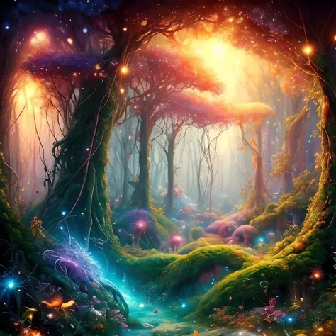 (masterpiece:1.2), (best quality,:1.2), 8k, HDR, ultra detailed, ((photorealistic)), professional light, cinematic lighting, fashion photography, ambient lighting, <lora:detail_slider_v4:2>, a magical fairy ring in a fantasy forest, godrays, feyfa, <lora:FeyAndFairies-10:1>, style-sylvamagic, epiCPhoto