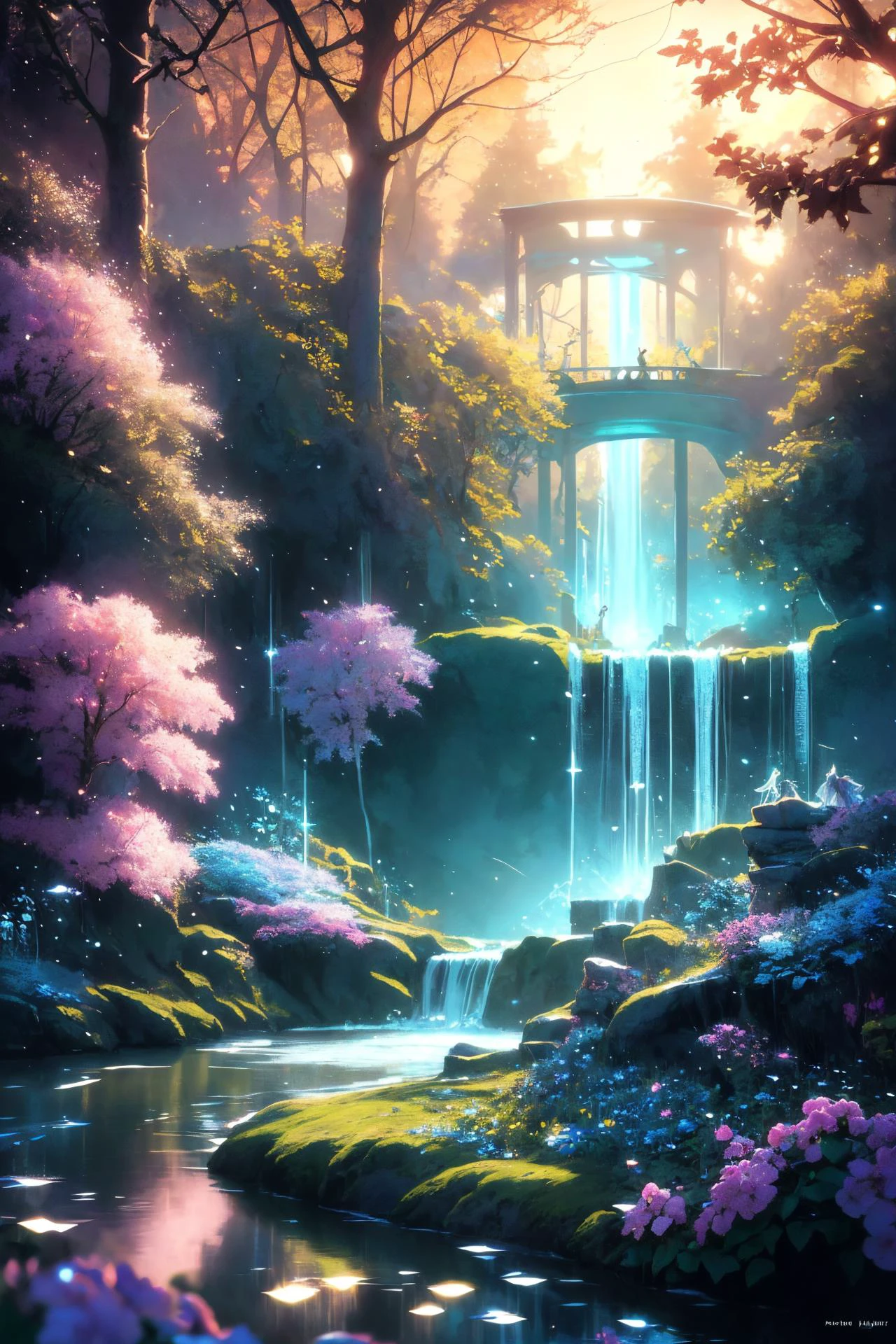 ( detailed realistic background:1),
( official art, beautiful and aesthetic:1 ),
realistic lighting,
cinematic lighting,
hyperrealism,
soothing tones,
muted colors,
high contrast,
soft light,
sharp,
artistic photoshoot,
<lora:FeyAndFairies-11:0.8>FeyFa, , forest, trees, middle, path, waterfall, through, background, stream, flowers, lights, running, in the foreground stands a fairy in front of her fairy house, light,( cute, ite ),
slender,
european,
pale cheeks,
square face shape with angular jaw,
natural "no-makeup" makeup,
big breasts,
,
brunette hair ,
crown braid ,wearing a see-through gossamer fairy short dress,
night time, darkness,