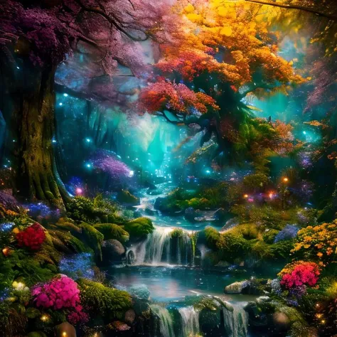 (masterpiece:1.2), (best quality,:1.2), 8k, HDR, ultra detailed, ((photorealistic)), professional light, cinematic lighting, fashion photography, ambient lighting, <lora:detail_slider_v4:2>, a fantasy forest with magical lights, flowers, FeyFa, <lora:FeyAndFairies-10:1>, epiCPhoto