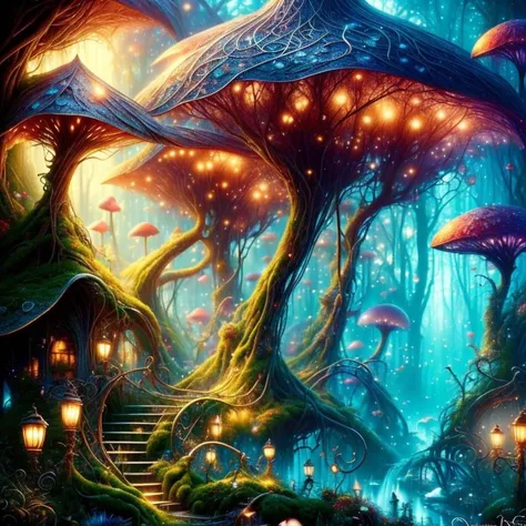 (masterpiece:1.2), (best quality,:1.2), 8k, HDR, ultra detailed, ((photorealistic)), professional light, cinematic lighting, fashion photography, ambient lighting, <lora:detail_slider_v4:2>, a magical fantasy forest, a lot of huge mushrooms, feyfa, <lora:FeyAndFairies-10:1>, style-sylvamagic,<lora:DonM3lv3nM4g1c-000005:0.7>, DonM3lv3nM4g1c, epiCPhoto