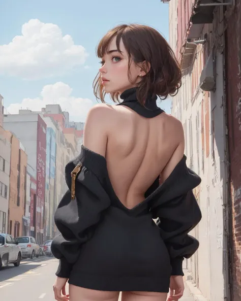 photorealistic,,best quality,masterpiece,highly detailed,ultra-detailed,, 1girl,
backless_dress, backless_outfit, bangs, bare_back, bare_shoulders, black_hair, blue_eyes, blush, breasts, curtains, dress, from_side, halterneck, large_breasts, looking_at_viewer, meme_attire sideboob, sky, solo, sweater, sweater_dress, turtleneck, turtleneck_sweater, virgin_killer_sweater,
nsfw
<lora:virgin-killing sweater_V02:0.3:clothes>