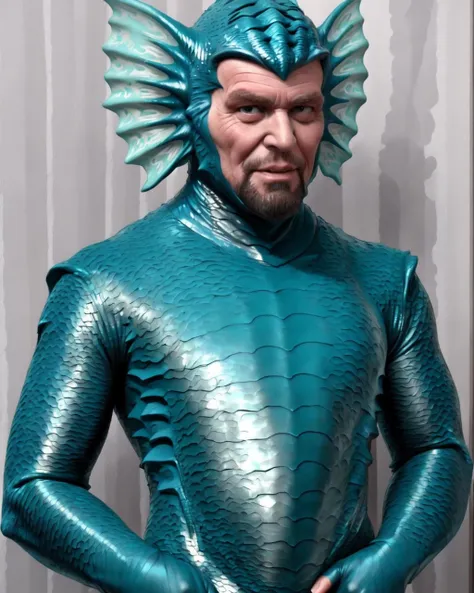aqua bodysuit, scales, aqua costume, head fin <lora:sahuagin_costume_v2:0.7>, old beard man, upper body, sahuagin