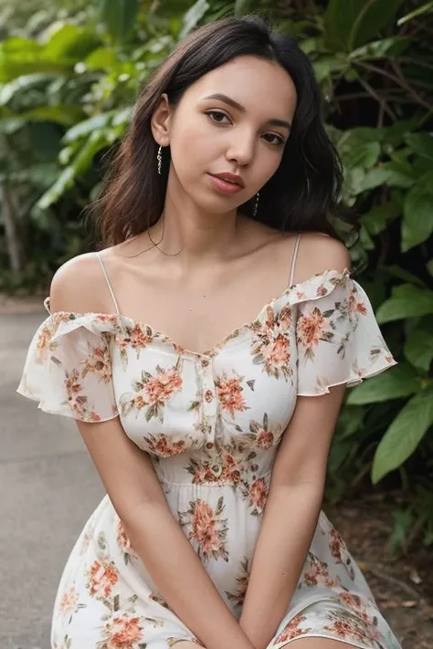 a portrait photo of haripear, wearing (floral dress), photorealistic