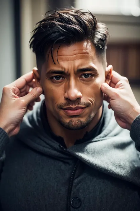 Highly detailed, High Quality, Masterpiece,face shot, (1boy):1.5,strong, PinchingPOV, pov, cheek pull, <lora:PinchingPOV:1>, upper body,, happy, ^_^, closed mouth, (dwayne johnson):1.5, one eye covered, hair over one eye,silly smile,