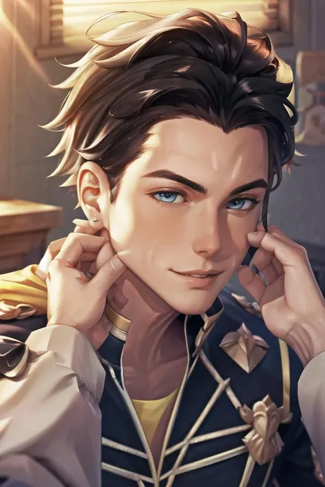 Highly detailed, High Quality, Masterpiece, beautiful, 1boy, PinchingPOV, pov, cheek pull, <lora:PinchingPOV:1>, ClaudePre, <lora:Char_FireEmblem_Claude:0.9>