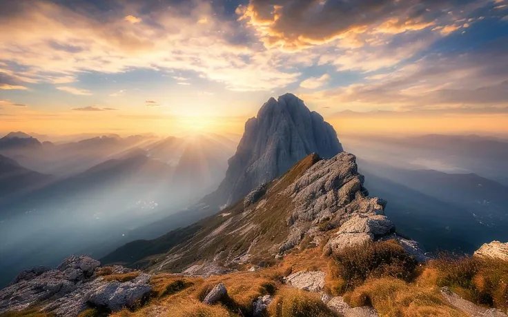 the view from the top of a mountain at sunset