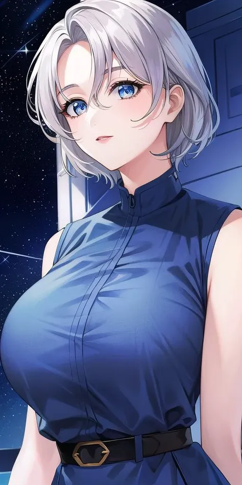 <lora:SallySaintFordV3:0.7> sallysaintford, huge_breasts, standing, solo, blue_dress, starry_sky,, masterpiece, best_quality, detailed_face, detailed_eyes, highres, beautiful, detailed,