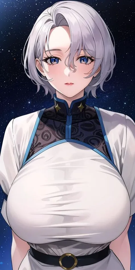 <lora:SallySaintFordV3:0.7> sallysaintford, huge_breasts, standing, solo, white_dress, starry_sky,, masterpiece, best_quality, detailed_face, detailed_eyes, highres, beautiful, detailed,