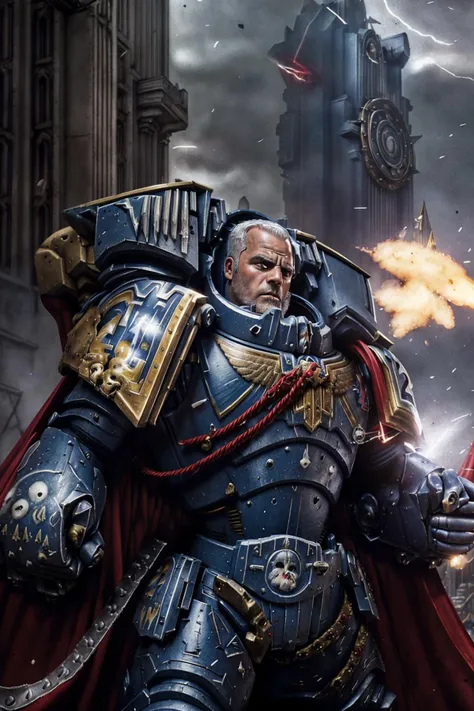 <lora:Calgar MK1 by CARAXES:0.8>, armor, cape , keel down on ground , helmet , skull , power armor, shield, ((best quality)), ((masterpiece)), ((realistic)), portrait of (calgar:1.3) ((action pose)),((arm cannon)), ((iron halo)), full armor, red cape, pauldron, dark sci-fi, destruction, debris, in a futuristic city, detailed futuristic city,
cinematic lighting, accent lighting, epic, absurdres, ray tracing, metal reflections,
(beautiful, 22 years old:1.7), slim, slender, high nose, (huge breasts), long legs, thigh highs, blushing, cleavage, elegant ,slender figure,