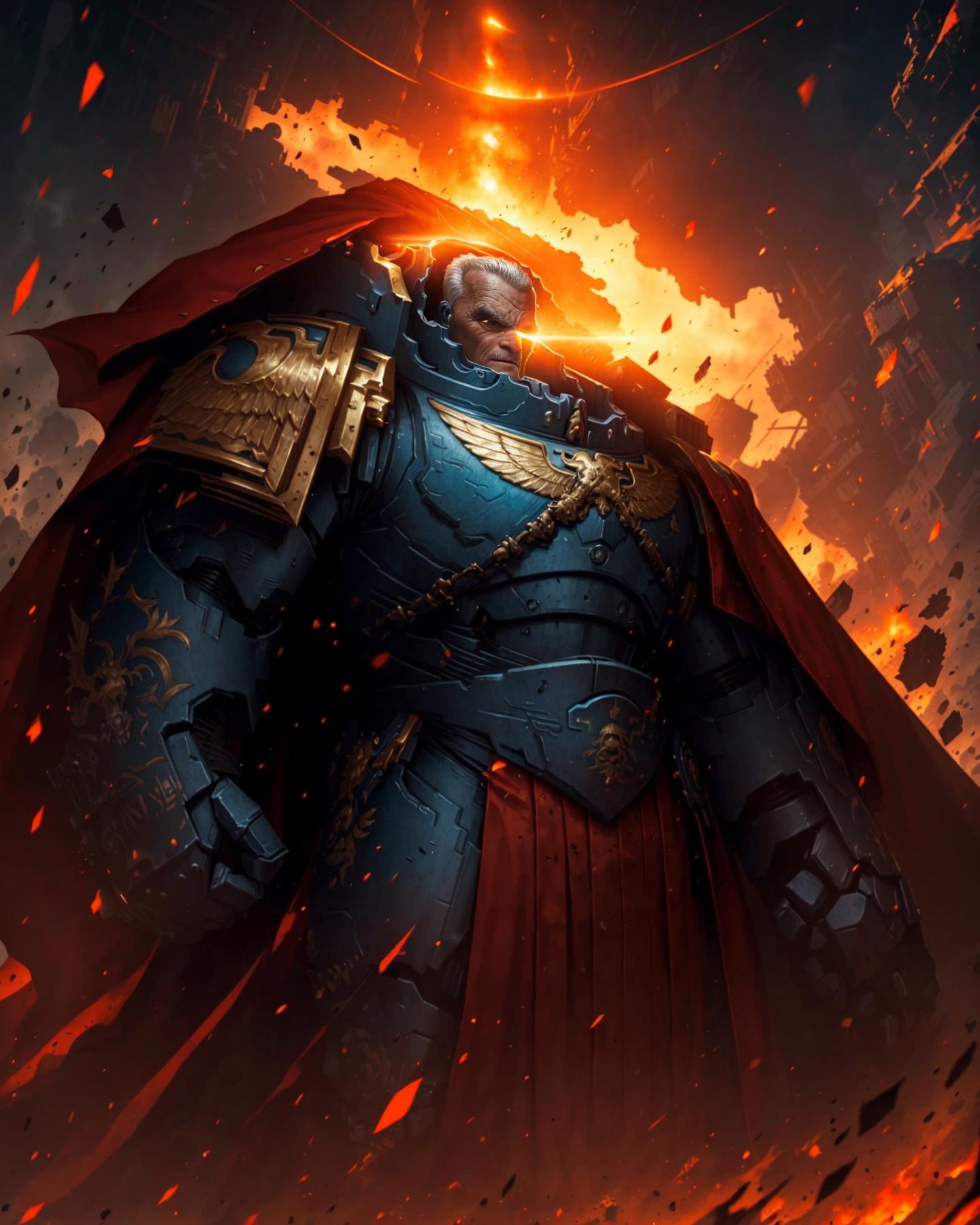 A man in a blue and red suit with a red cape and a red cape - SeaArt AI