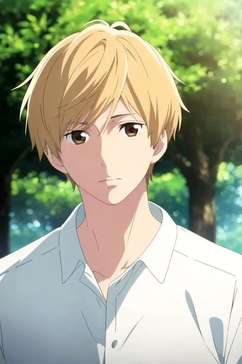masterpiece, best quality, movie still, 1boy, solo, male focus, looking at viewer, upper body, depth of field, anime coloring, realistic, <lora:rio_yamamoto:0.74>, rio_yamamoto, blonde hair, brown eyes