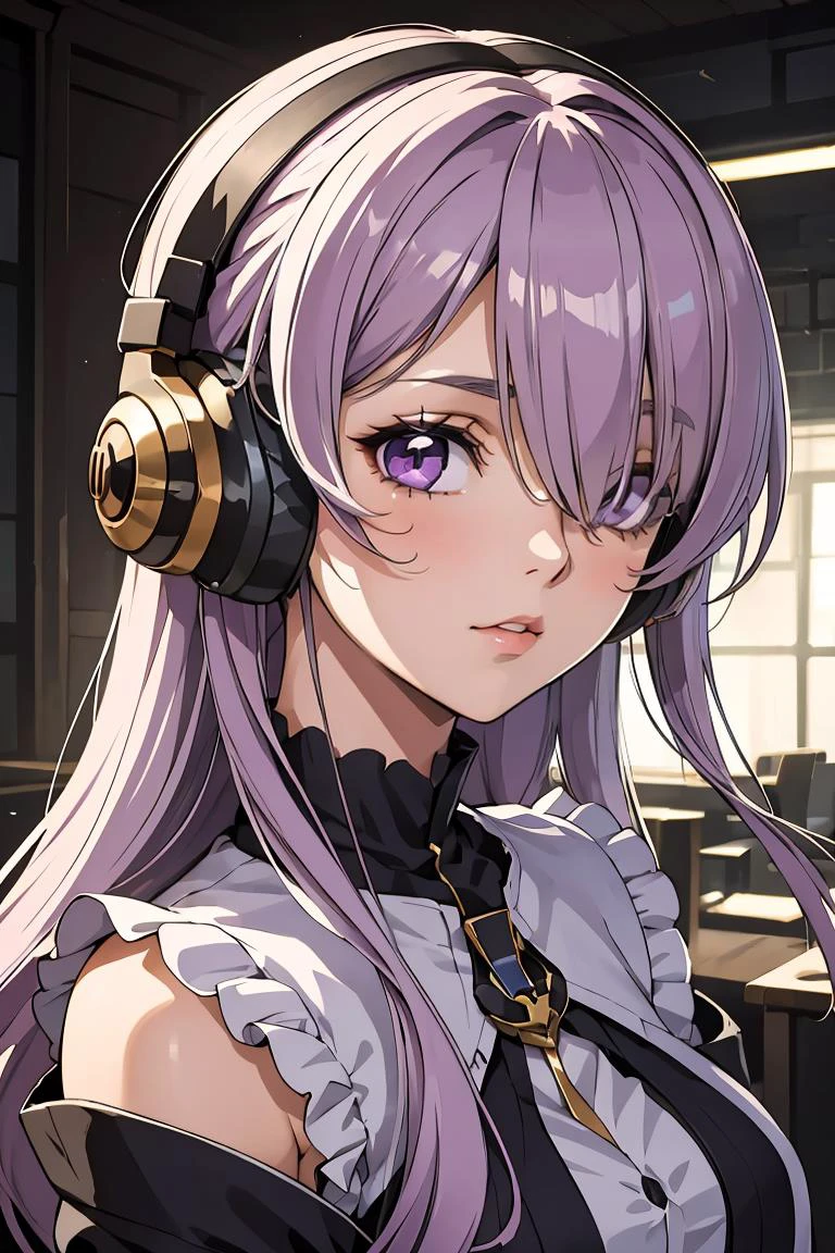 (masterpiece, best quality), 1girl, <lora:uta_one_piece:0.8> utaop, headphones,hair over one eye,purple eyes
