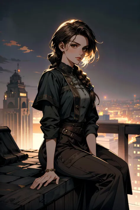 ((ultra detailed, masterpiece, absurdres))
 <lora:PBeatrice:0.9>
PBeatrice, 1girl, solo, brown hair, brown eyes, one single braid, long hair, Overlooking the city from a rooftop bar at night, chic outfit, sitting