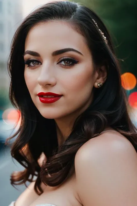 <lora:janadefi-03:0.6>,,janadefi,(epic) , photo of a woman, , ((outdoors, city)),smiling, (red lipstick, blush), ((best quality, masterpiece, extreme details, high resolution):1.2),((detailed eyes, beautiful eyes, detailed face, beautiful face):1.2)