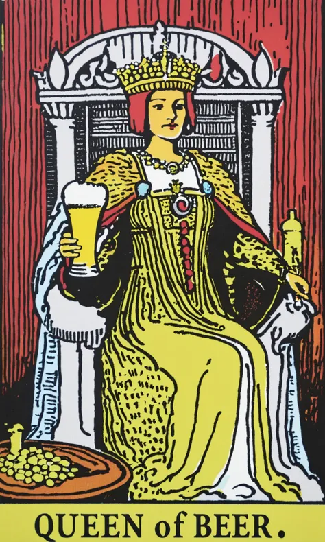 trtcrd artstyle queen of beer <lora:DD-trtcrd-v4:1>, french roast and bright chartreuse