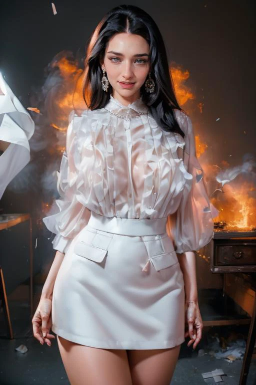 <lora:detail_slider_v4:1> 1girl, caucasian, american girl, mediation, peace of mind, blush, a woman with black hair, (very cute face:0.8)), ((_happy-expression_)), _realistic-term_, acknowledged, highly detailed photography, 3 point lighting, flash with softbox, by photo by Arny Freytag, 80mm, high quality, fine details, 64k, (a beautiful woman:1.5), (looking straight at the camera:1.3), <lora:Pear_v1:0.8> ((bokeh:0.4)), ethereal expanse of dreams, wide aperture, classic noir cinematography, white dress, in a office with papers flying, trash burning, fire, panicked crowd, cash flying, crash market, shedding papers, retracted, ((business corruption)) <lora:ruffl3_1:0.8> ruffl3_1